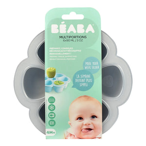 Béaba - Molde de Silicona para Comida de Bebé - 6 x 90 ml | Gris Claro
