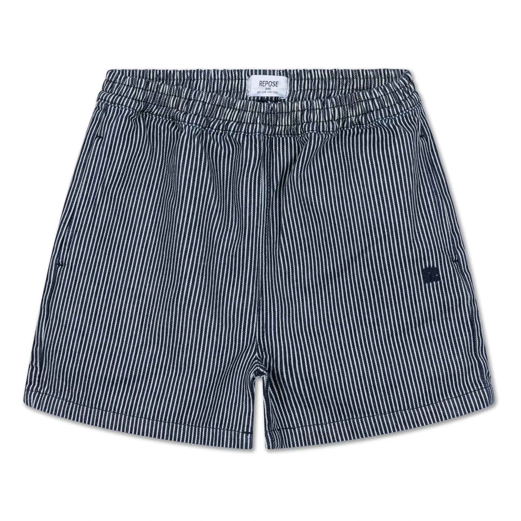 Repose AMS - Pantalón Corto Elástico con Rayas de Algodón Orgánico | Azul