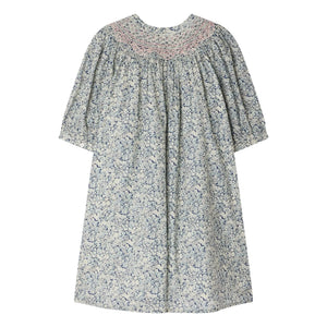 Bonpoint - Vestido fruncido de algodón orgánico Ladwiga Fleurie | Azul Prusia