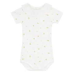 Petit Bateau - Body con cuello de flores de algodón orgánico | Crudo