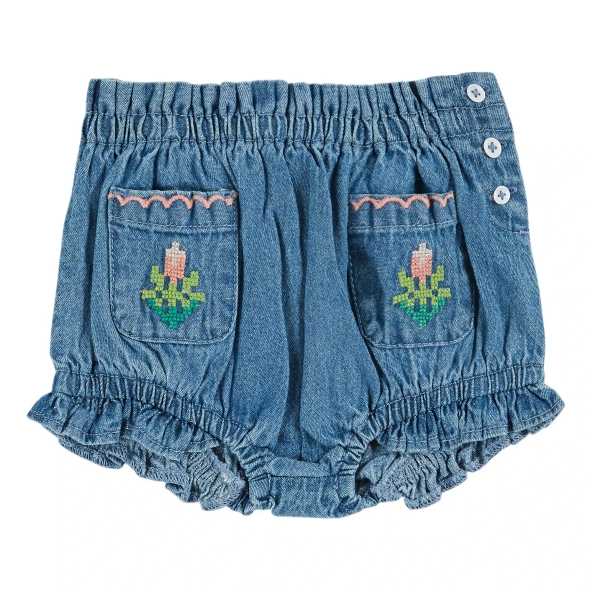 Emile et Ida - Braga Vaquera con Bolsillo y Bordado Floral | Azul