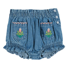 Emile et Ida - Braga Vaquera con Bolsillo y Bordado Floral | Azul