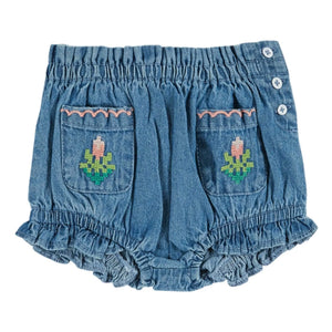 Emile et Ida - Braga Vaquera con Bolsillo y Bordado Floral | Azul