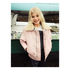 Fille Garçon - Chaqueta de cuero Sherpa Hold Ya Horses | Rosa empolvado