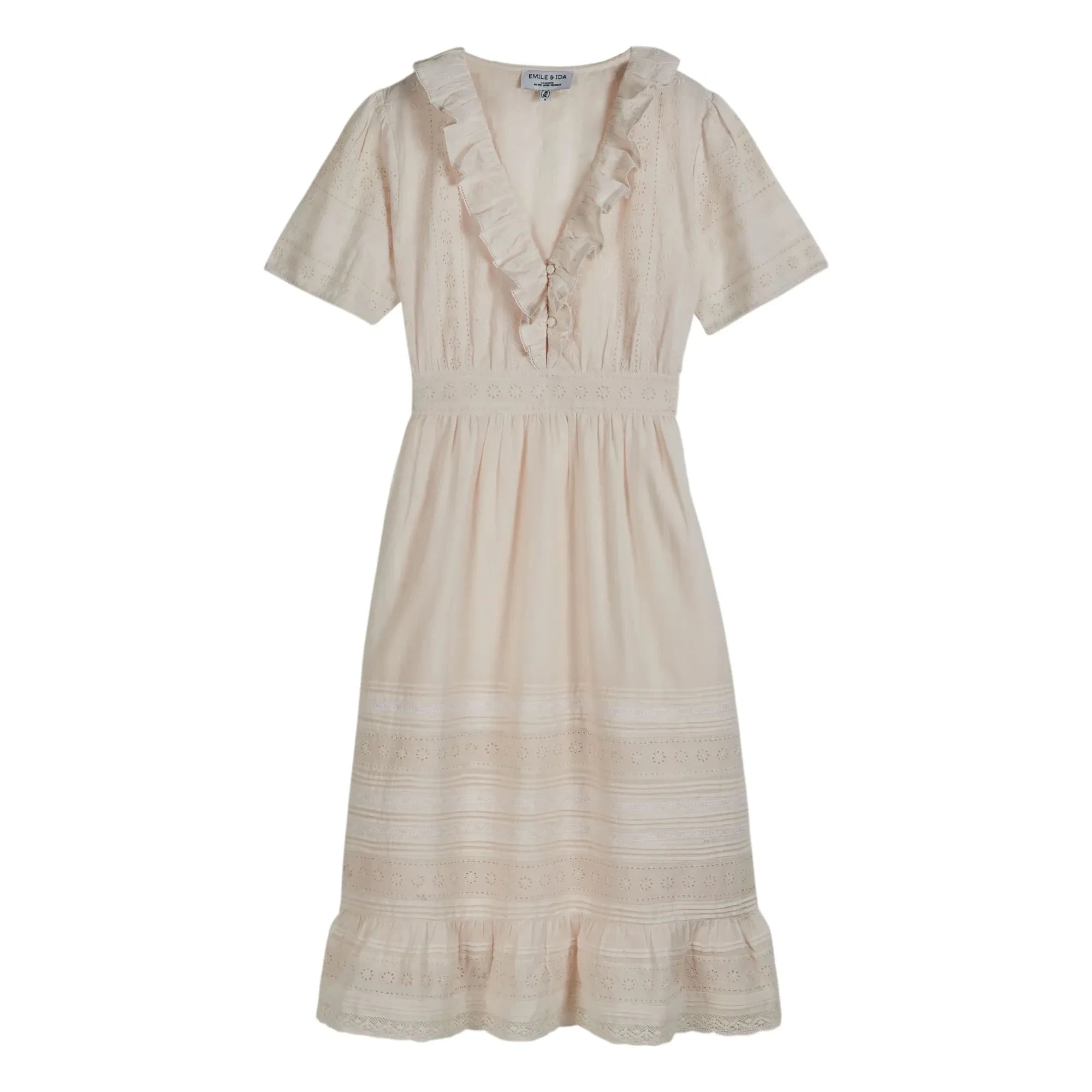 Emile et Ida - Vestido de algodón con bordado inglés | Crema
