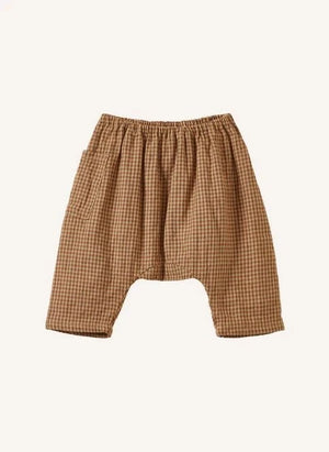 Caramel - Pantalón Harem de Lino a Cuadros Ficus | Terracota