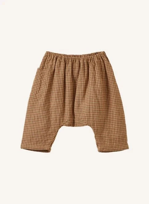 Caramel - Pantalón Harem de Lino a Cuadros Ficus | Terracota