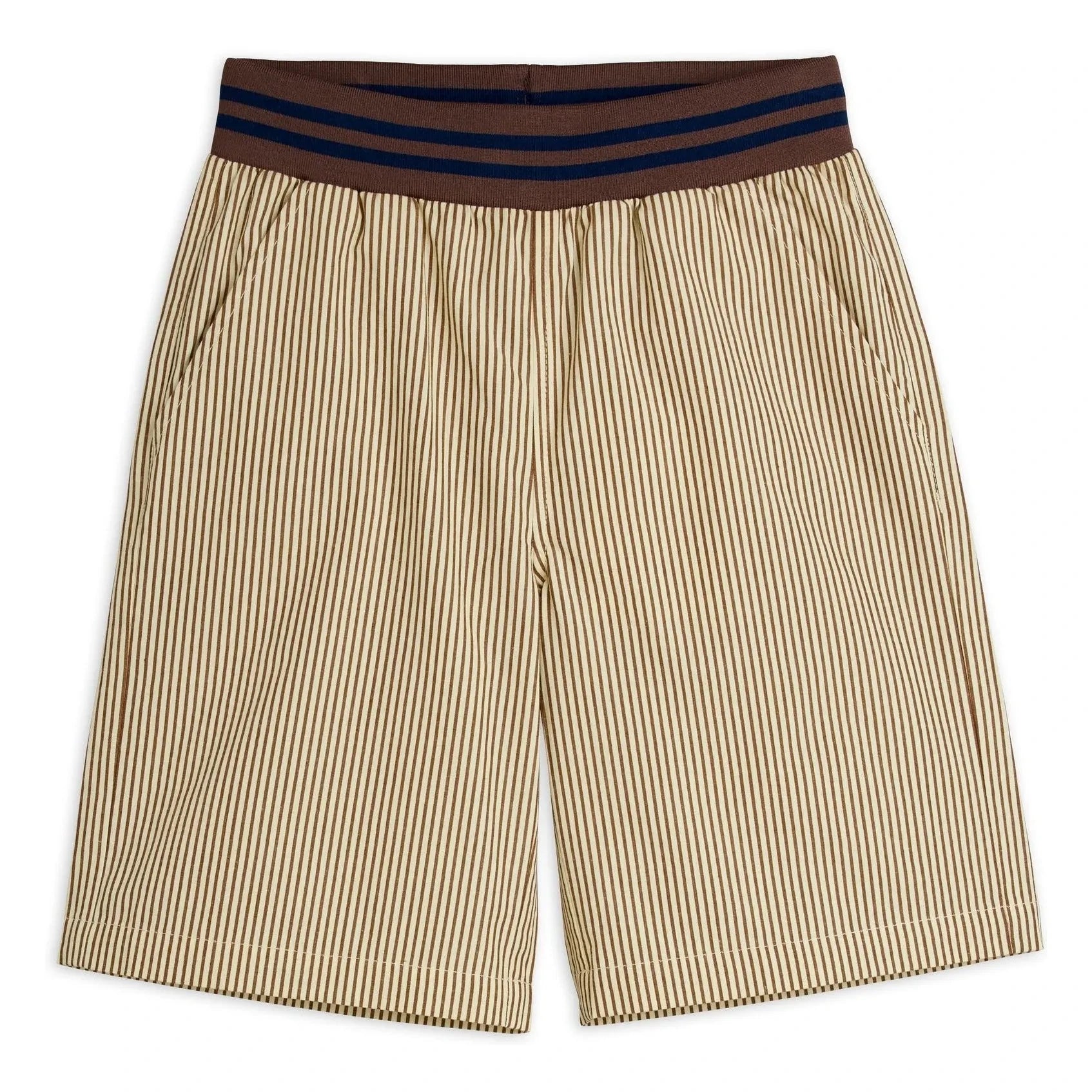 Mini Rodini - Pantalones cortos de popelina de algodón orgánico a rayas | Marrón