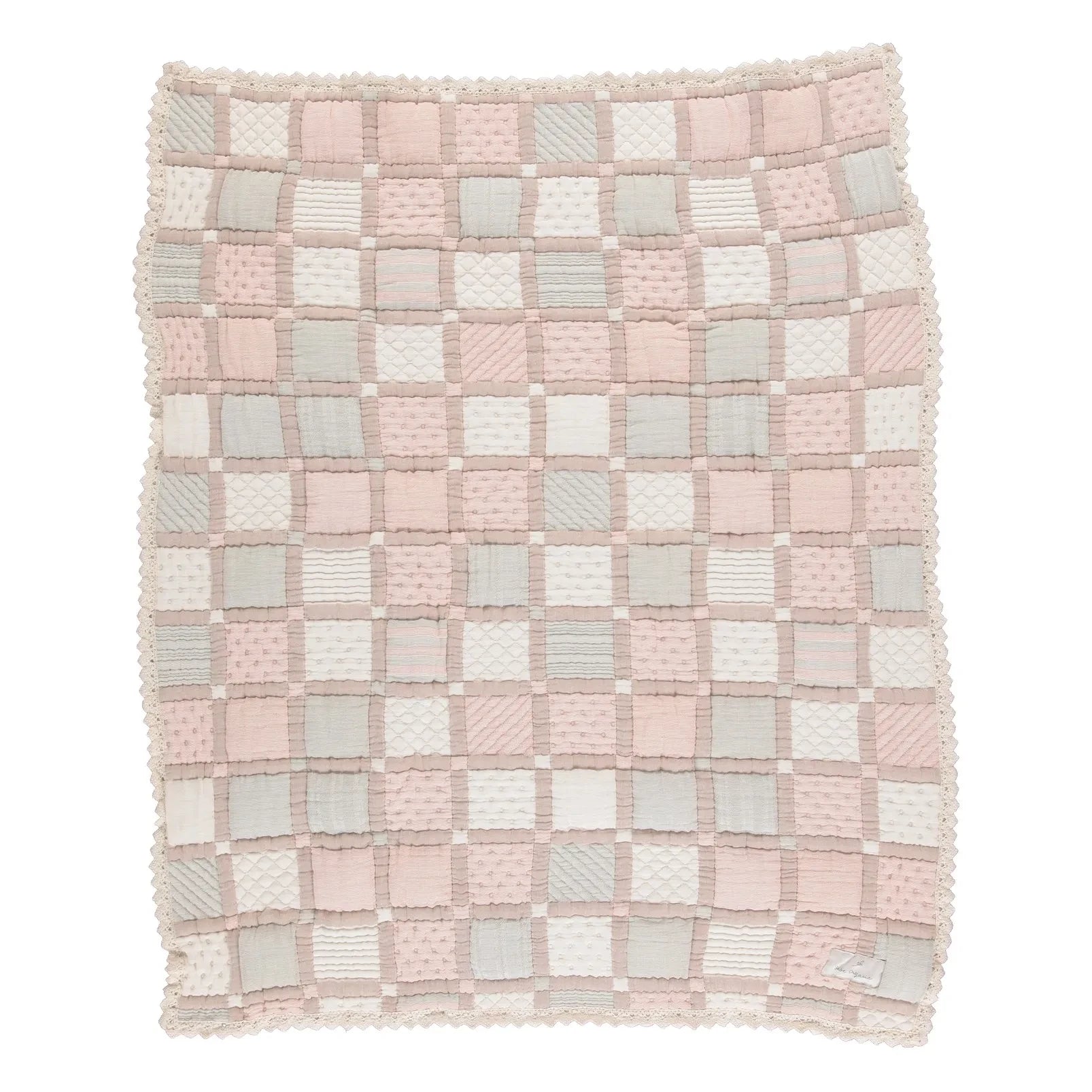Bebe Organic - Organik Pamuklu Patchwork Battaniye | Pudra Pembe