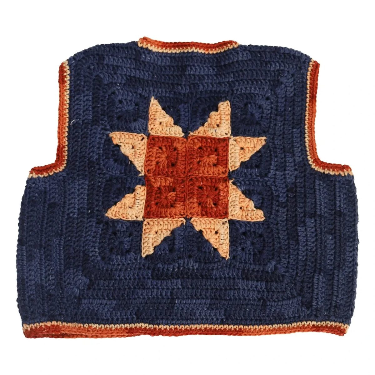 Kalinka - Chaleco sin mangas de lana merino tejido a ganchillo Linden | Azul marino