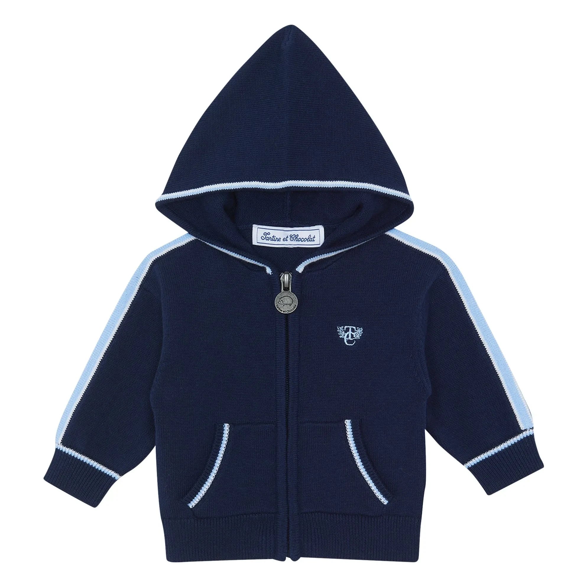 Tartine et Chocolat - Sudadera con cremallera y rayas en contraste | Azul marino