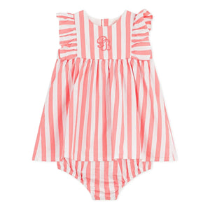 Petit Bateau - Conjunto de vestido y braguita de algodón orgánico seersucker a rayas | Coral
