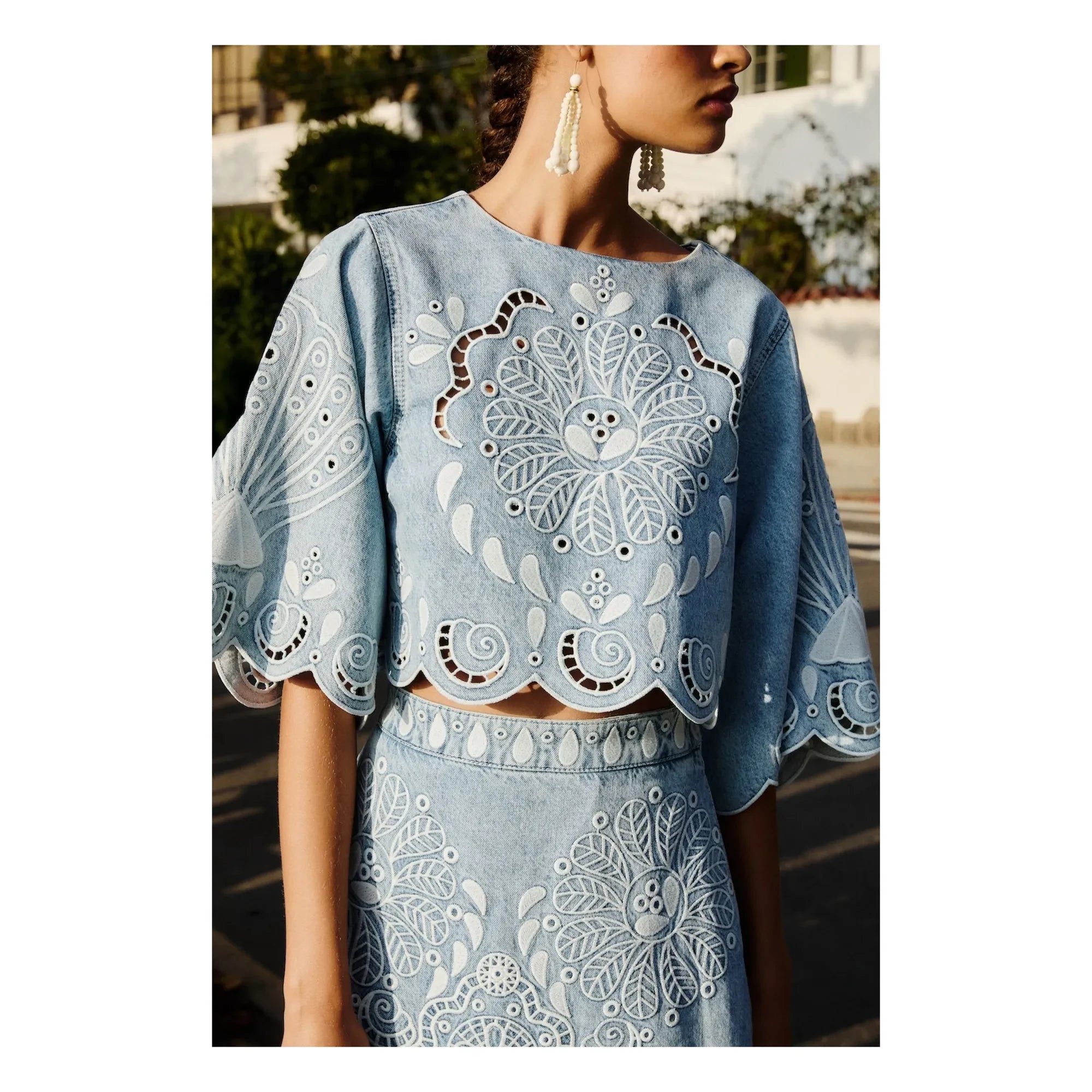 Farm Rio - Blusa Richelieu | Azul denim