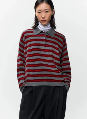 Cordera - Camiseta polo de algodón orgánico a rayas | Gris