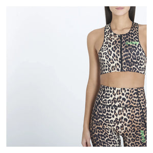Ganni - Sujetador deportivo con estampado de leopardo y cremallera, confeccionado en material reciclado | Leopardo
