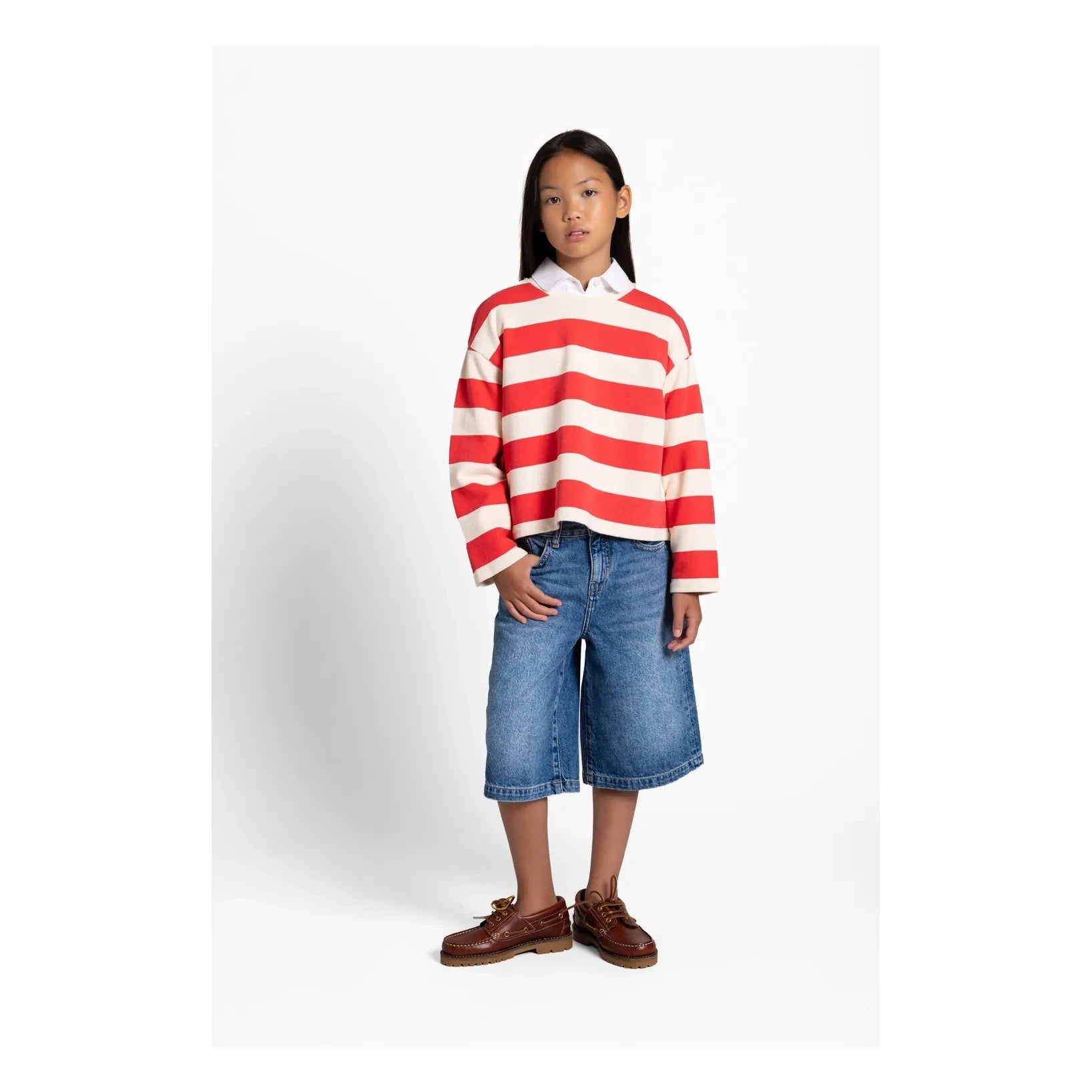 Smallable Kid - Camiseta de algodón orgánico a rayas de peonías | Roja