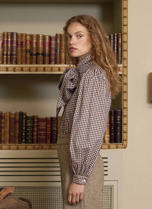 Maria de la Orden - Peri Masalı Gingham Pamuklu Bluz | Kahverengi