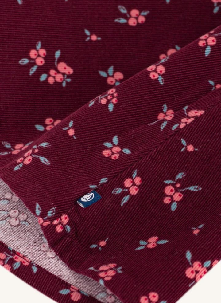 Petit Bateau - Vestido de algodón y lino orgánico con volantes y estampado floral | Burdeos