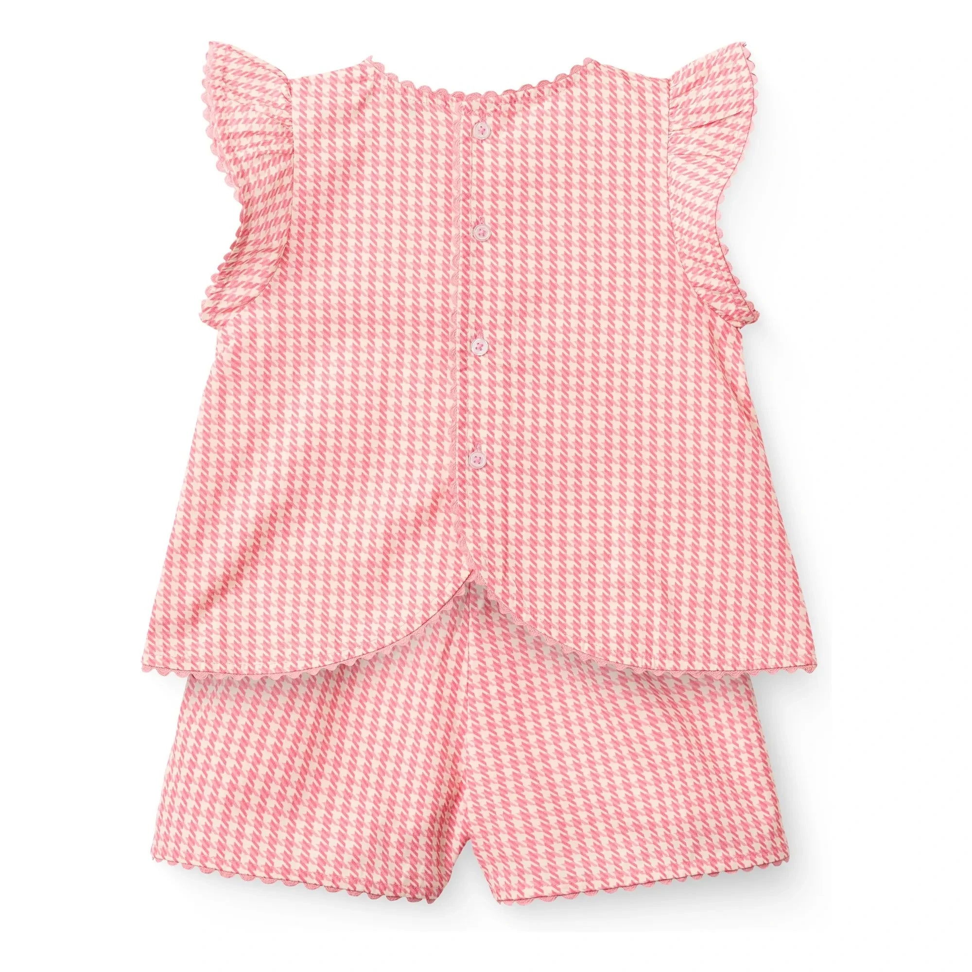 Copenhagen Colors - Conjunto de top y short de algodón orgánico Príncipe de Gales | Rosa chicle
