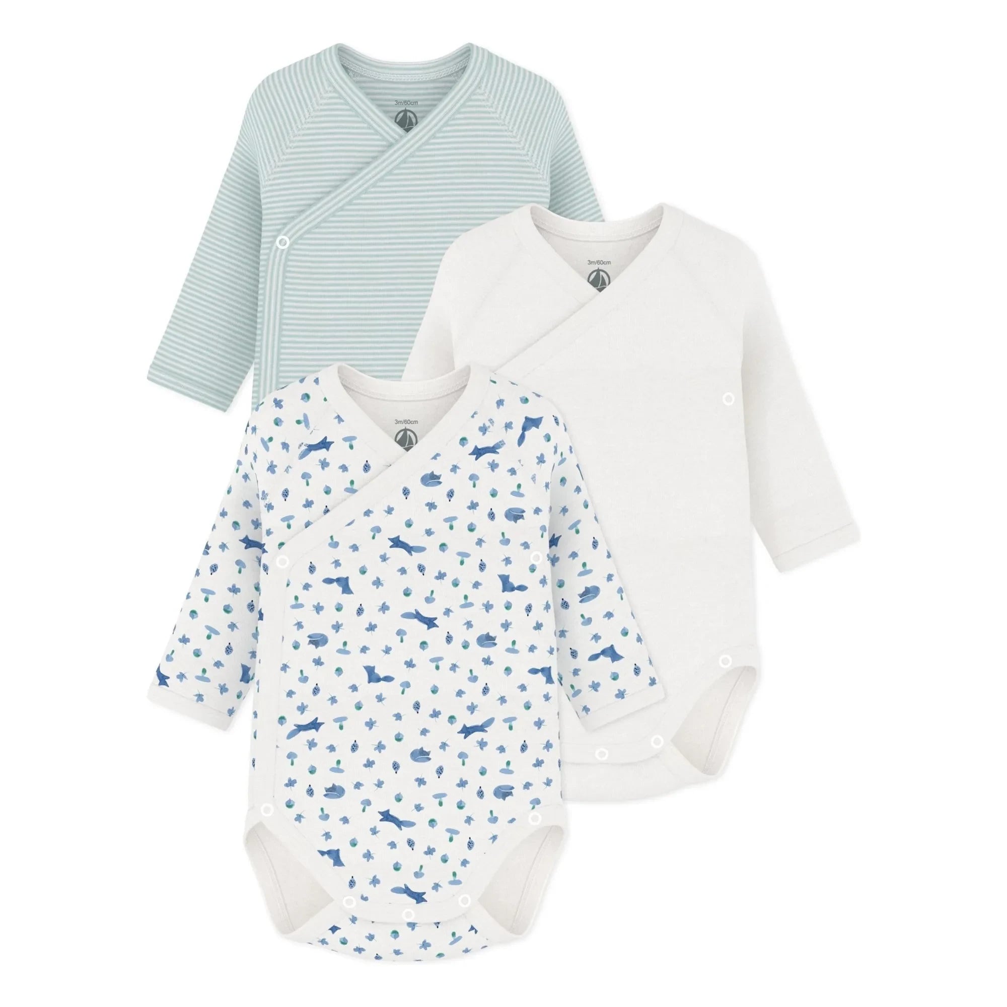 Petit Bateau - 3 Bolsas Cruzadas de Algodón Orgánico con Estampado de Zorro | Blanco