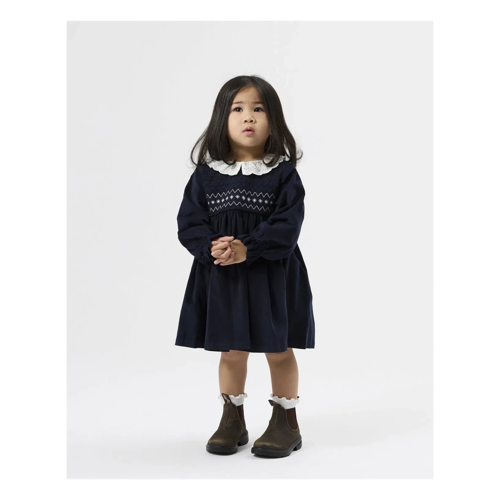 Goldie + Ace - Vestido fruncido de pana - Exclusivo Smallable | Azul marino