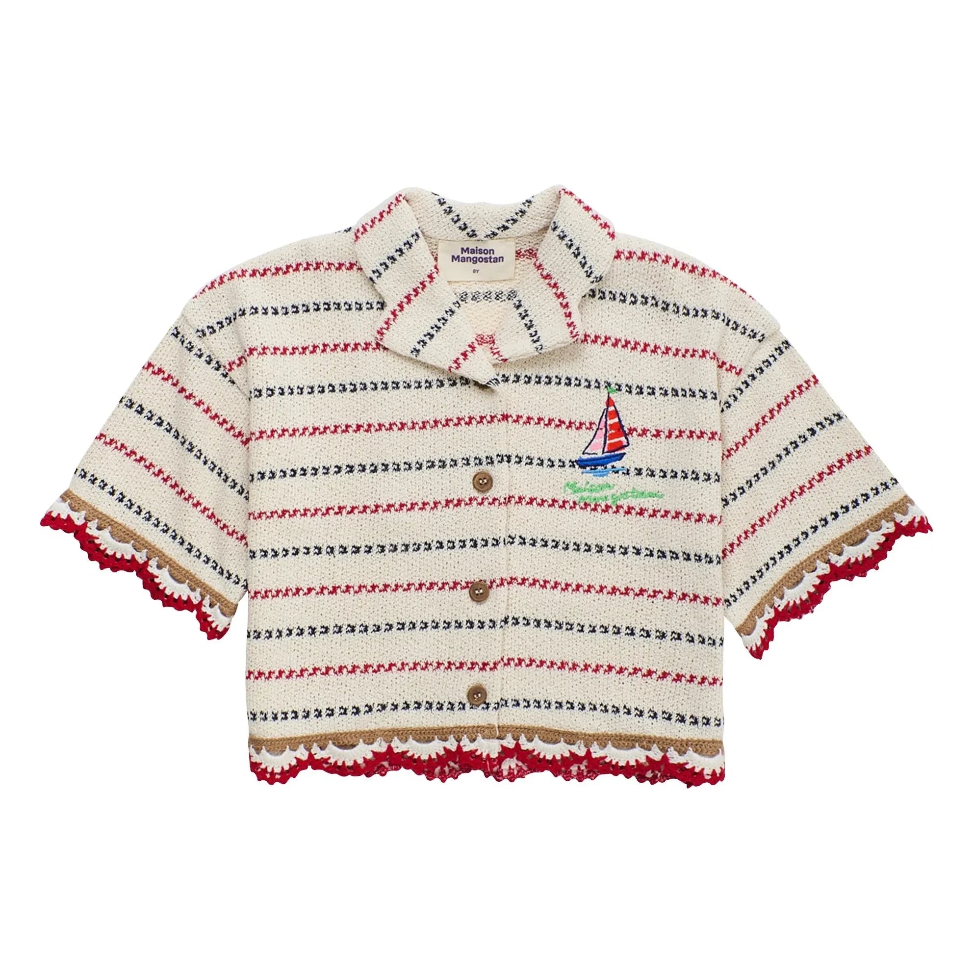 Maison Mangostan - Camisa de Malla de Rayas | Crudo