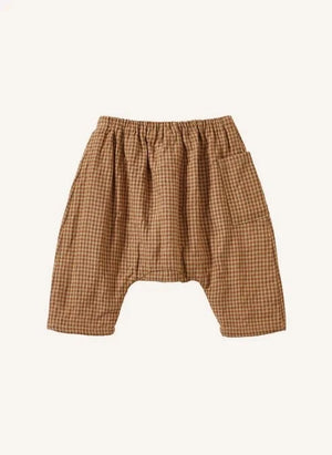 Caramel - Pantalón Harem de Lino a Cuadros Ficus | Terracota