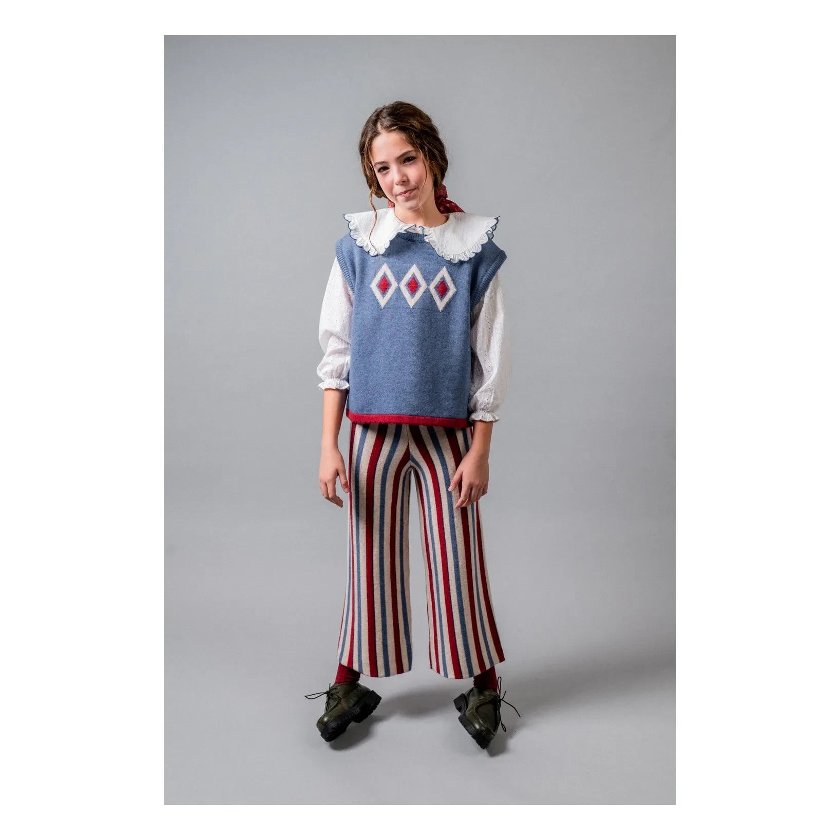 birinit - Jersey sin mangas de lana merino con estampado Argyle | Azul