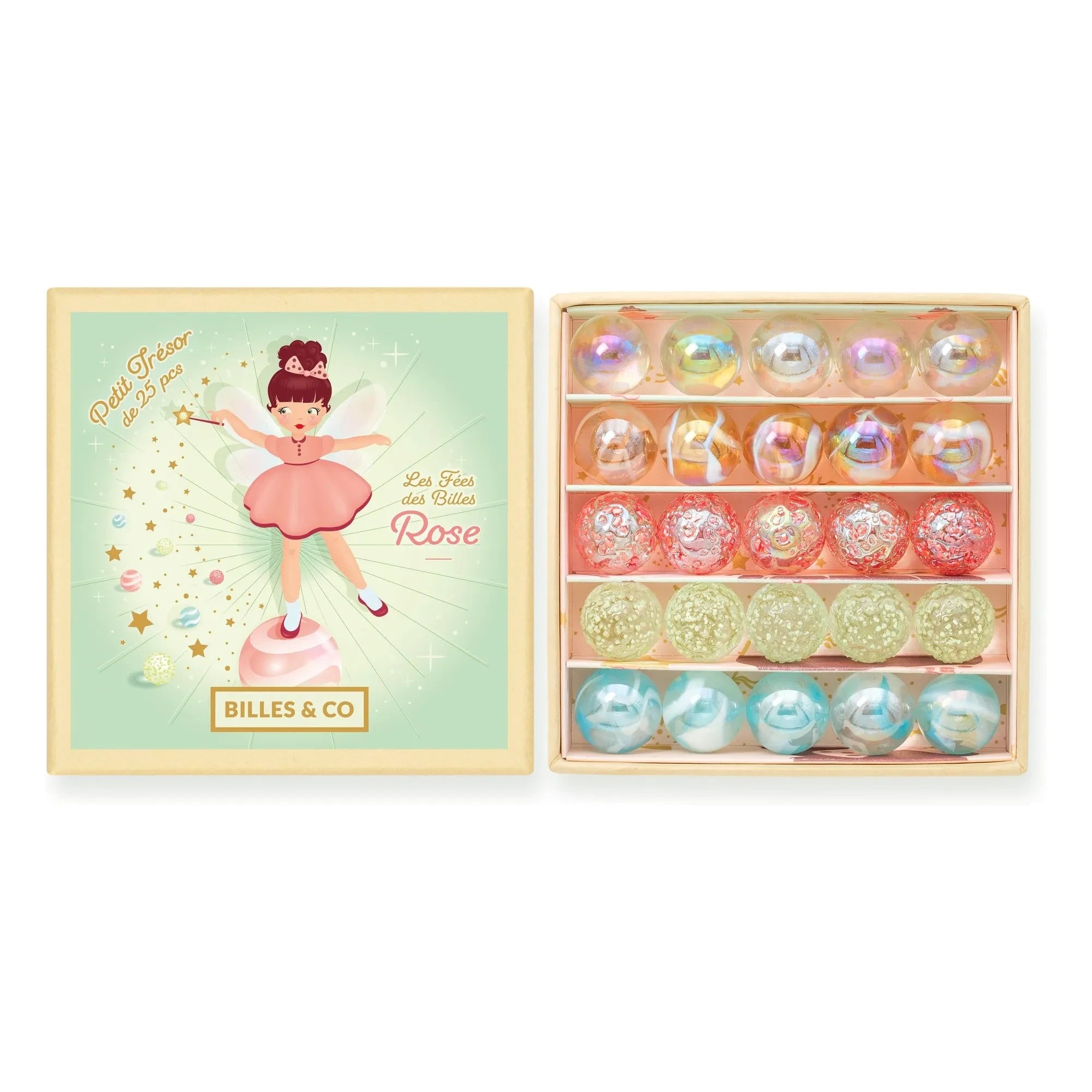 Billes & Co - Caja de 25 canicas Fée Rose