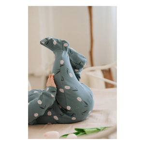 Petit Lem - Pijama de Canalé con Estampado Floral de Algodón Orgánico con Pies | Azul Verde