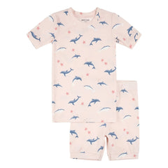 Petit Lem - Pijama corto de algodón orgánico y modal con delfines | Rosa