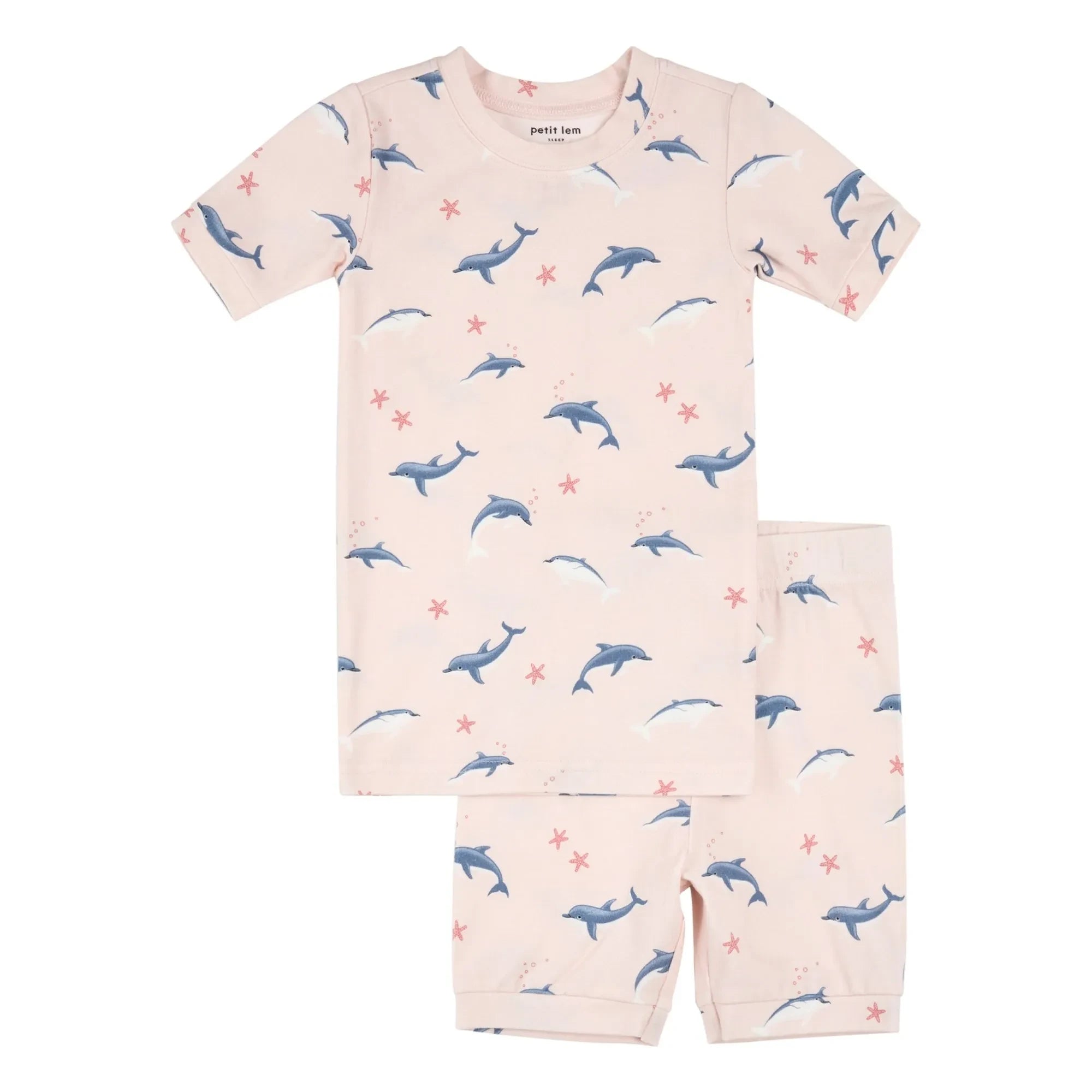 Petit Lem - Pijama corto de algodón orgánico y modal con delfines | Rosa