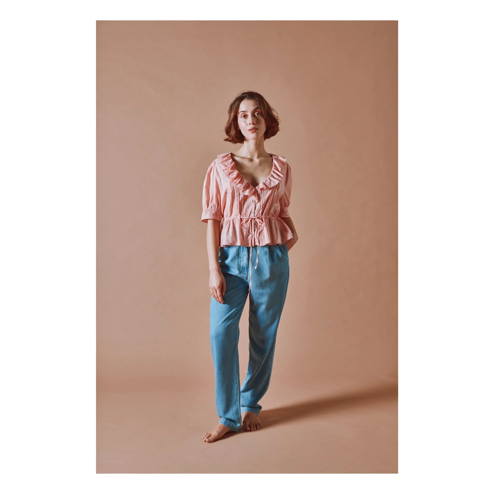 Emile et Ida - Blusa de algodón bordada con volantes | Rosa