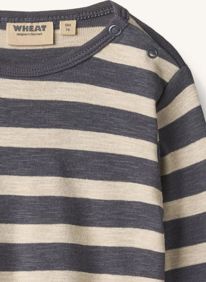 Wheat - Milo Camiseta a rayas de algodón orgánico | Gris azulado