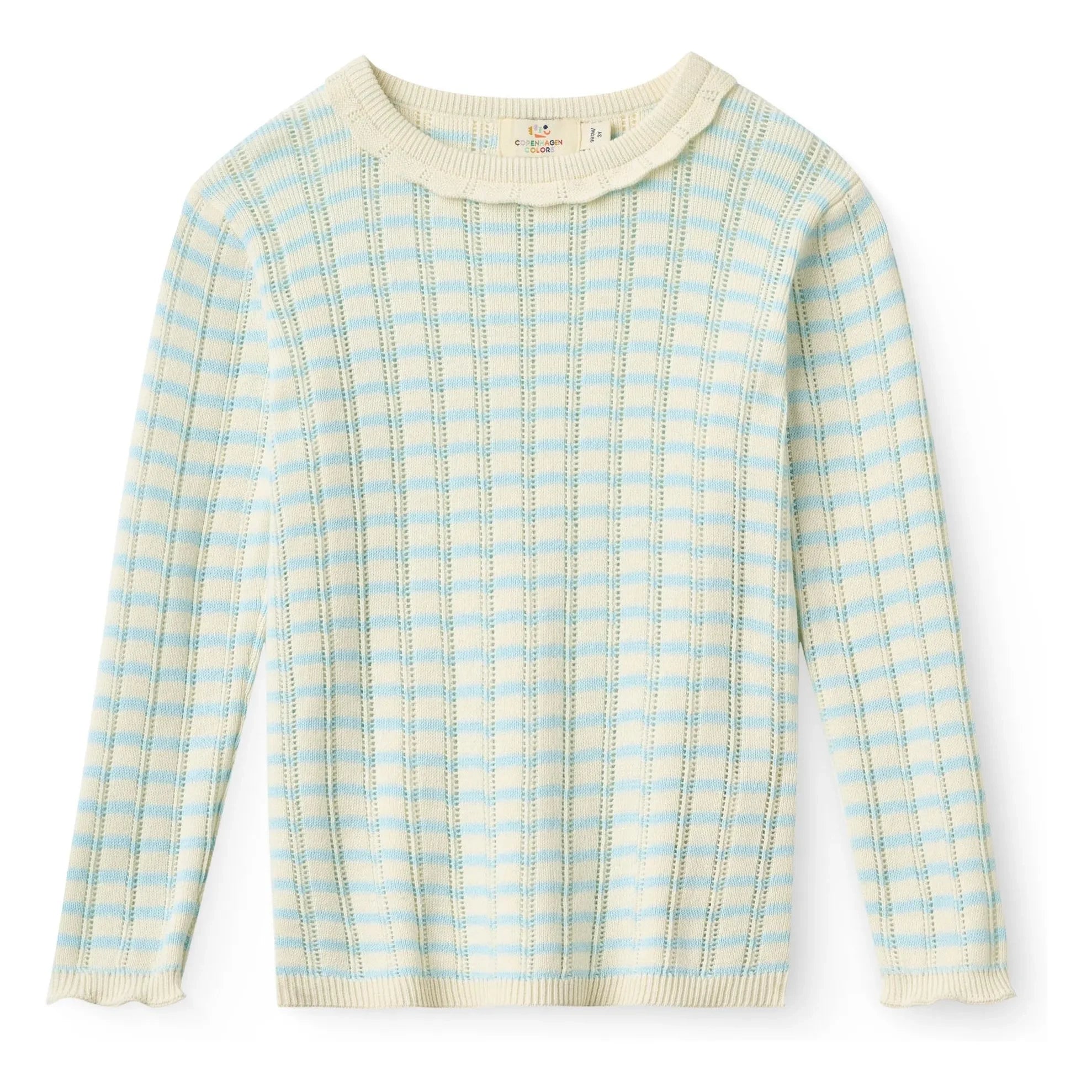 Copenhagen Colors - Camiseta de rejilla de algodón orgánico a rayas de Pointelle | Azul claro