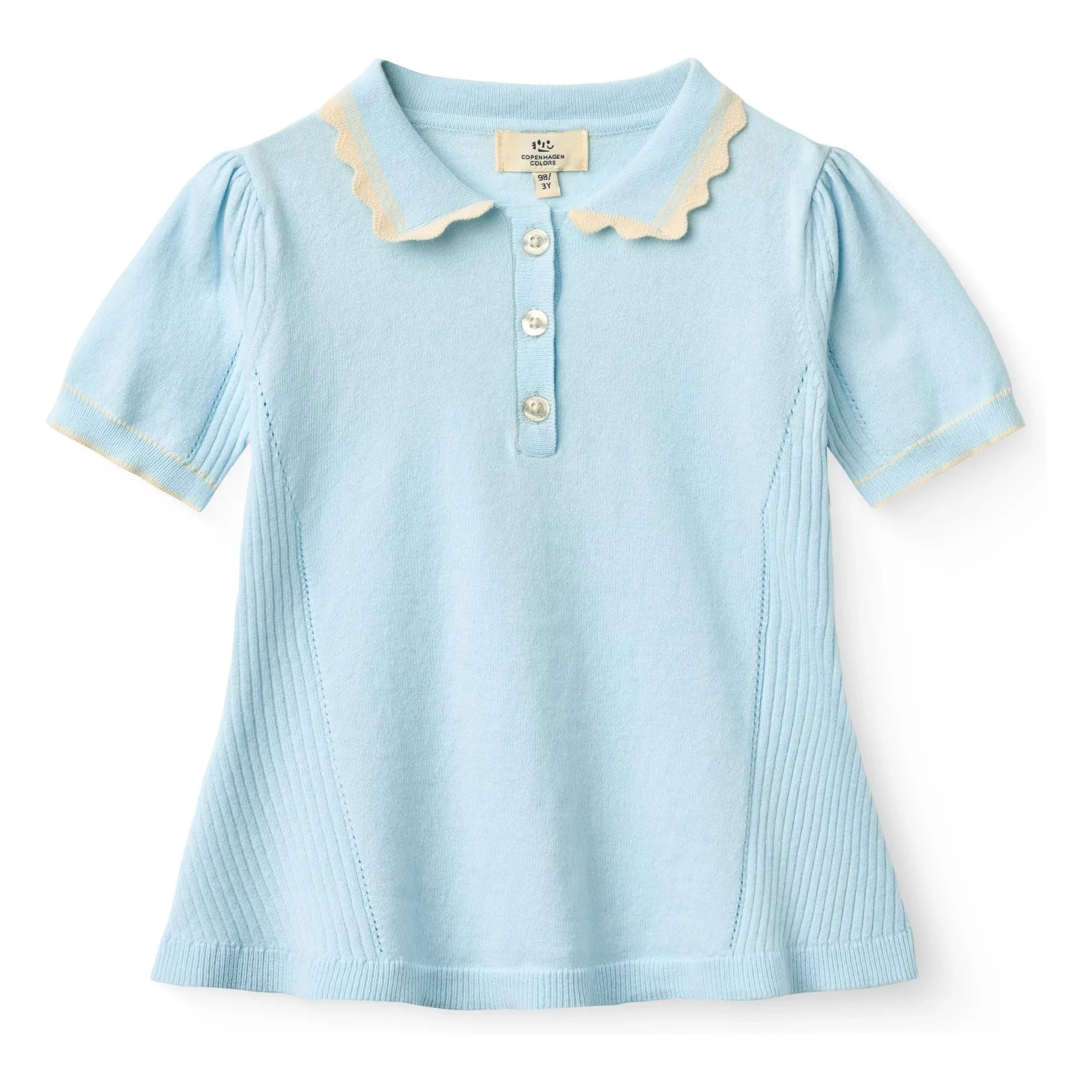 Copenhagen Colors - Polo de algodón orgánico con cuello ramificado | Azul Glaciar