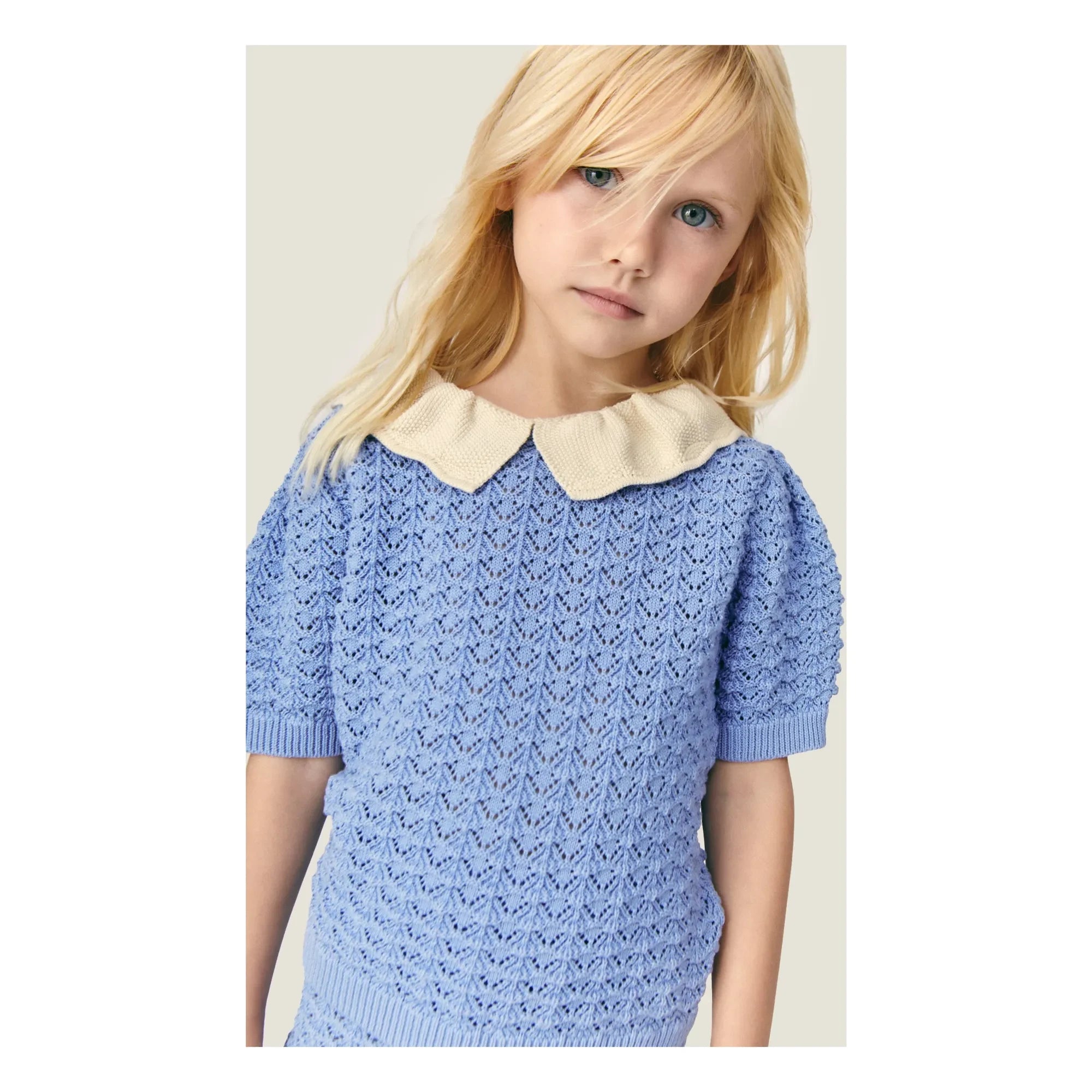 Mipounet - Jersey de punto bajo de manga corta con cerezas | Azul