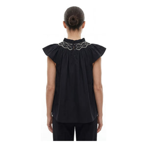 BELLEPIECE - Top de Popelina de Algodón Mykonos | Negro