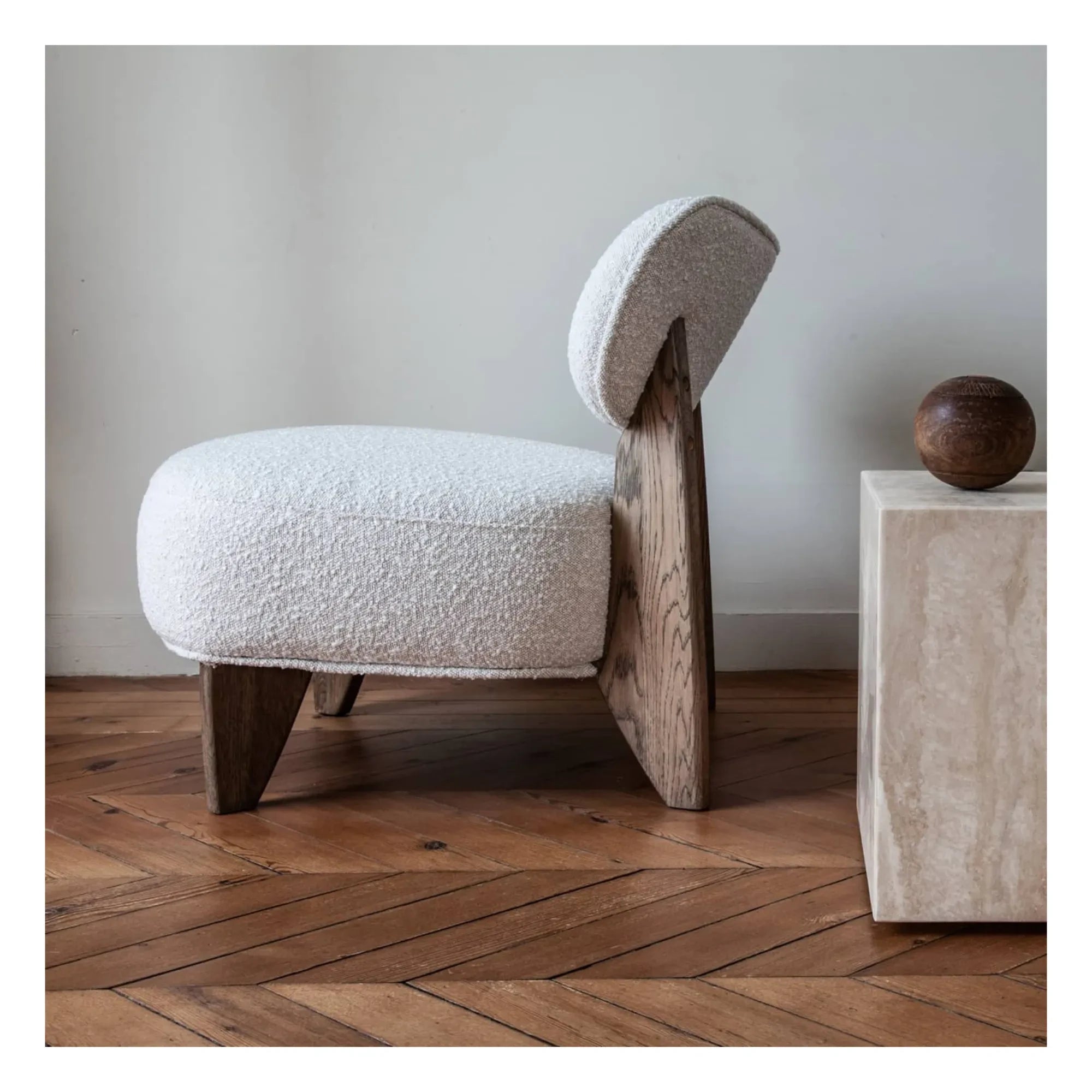 Panac Edition - Nicolo Bouclé y Sillón Roble Ahumado - 65 cm | Blanco Roto