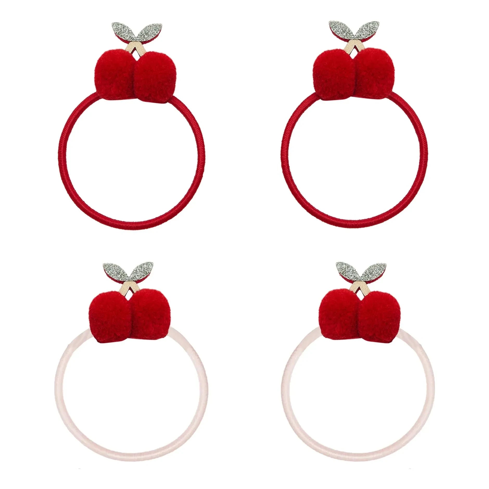 Mimi & Lula - Set de 4 coleteros con pompones de cerezas | Rojo