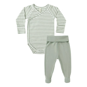 Quincy Mae - Conjunto de body y leggings de algodón orgánico a rayas | Celadón