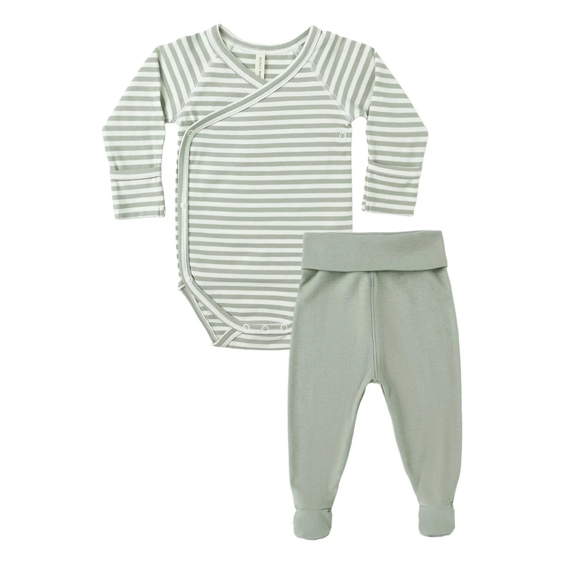 Quincy Mae - Conjunto de body y leggings de algodón orgánico a rayas | Celadón
