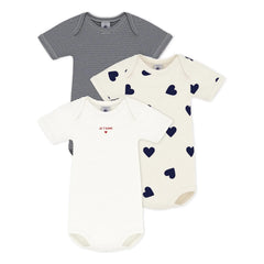Petit Bateau - Body de algodón orgánico "Je t'aime" (pack de 3) | Crudo