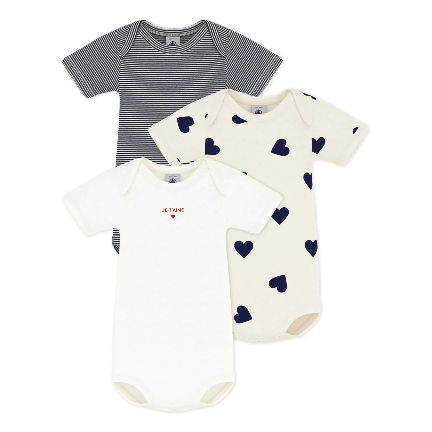 Petit Bateau - Body de algodón orgánico "Je t'aime" (pack de 3) | Crudo