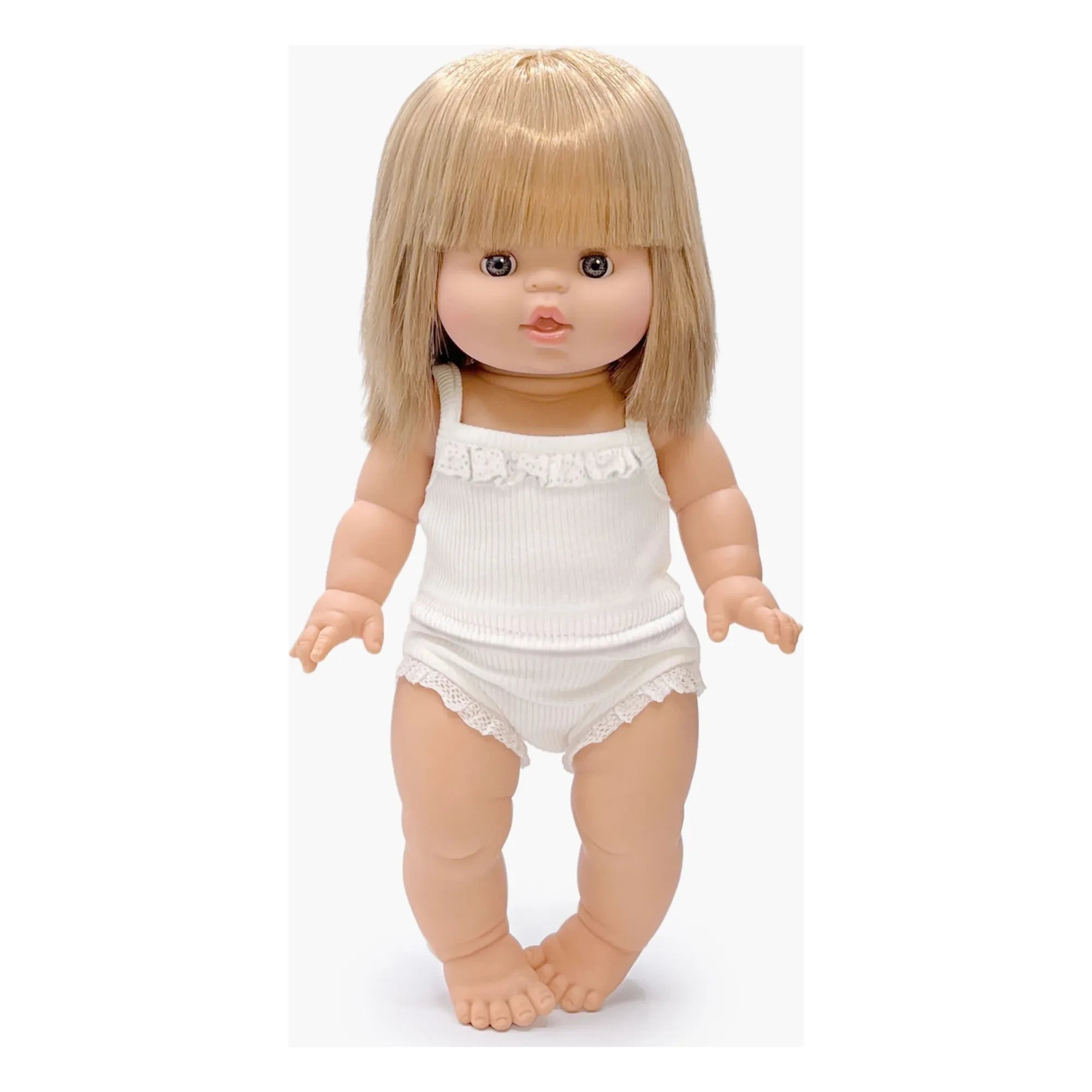 Minikane - Bebé con ojos de durmiente con conjunto de punto a rayas Yzée
