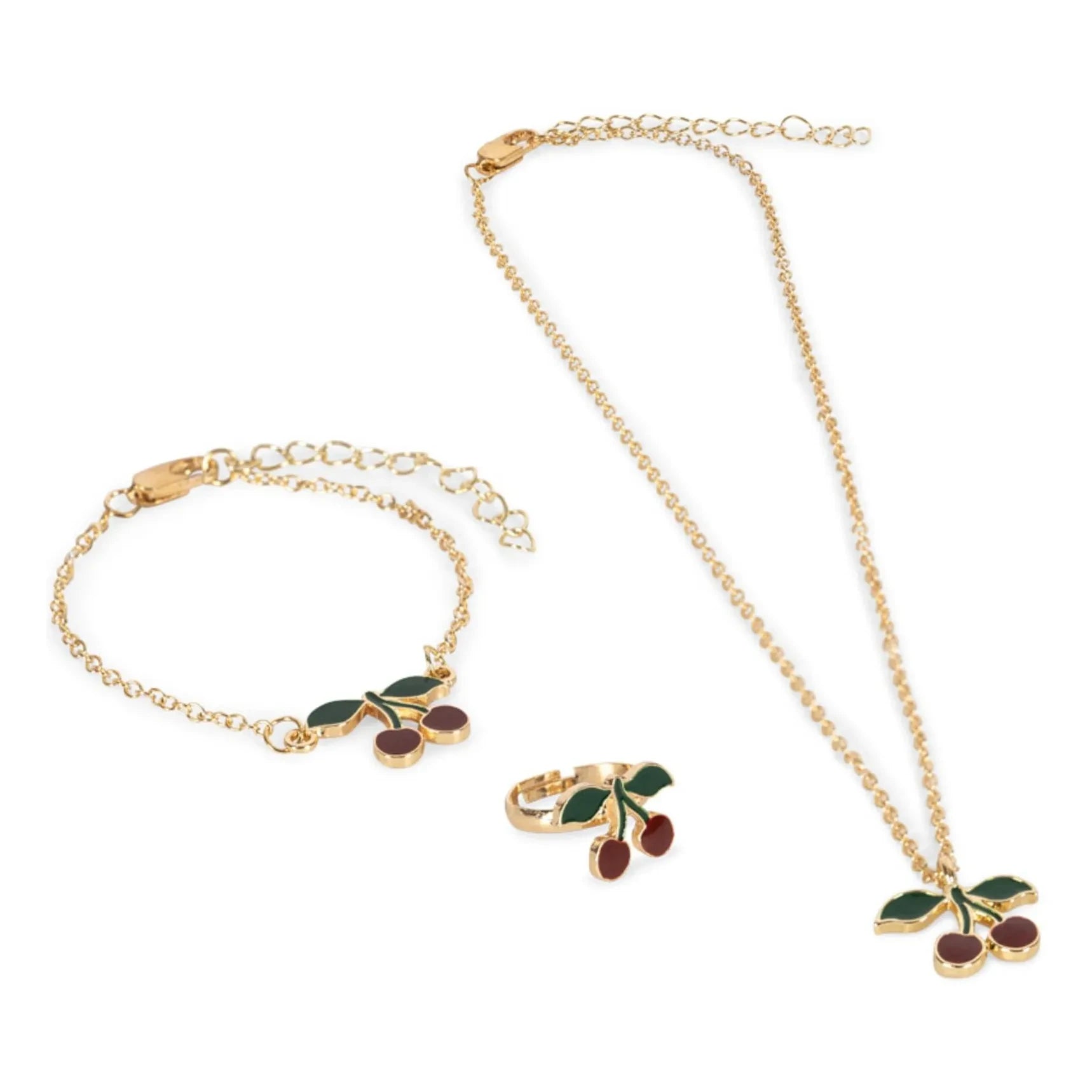 Konges Sløjd - Set de collar, pulsera y anillo de cereza | Dorado