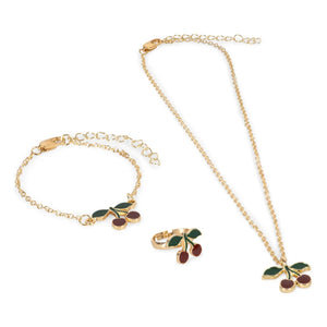 Konges Sløjd - Set de collar, pulsera y anillo de cereza | Dorado