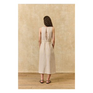 Louise Misha - Vestido de lino y algodón a rayas Ariane | Crema