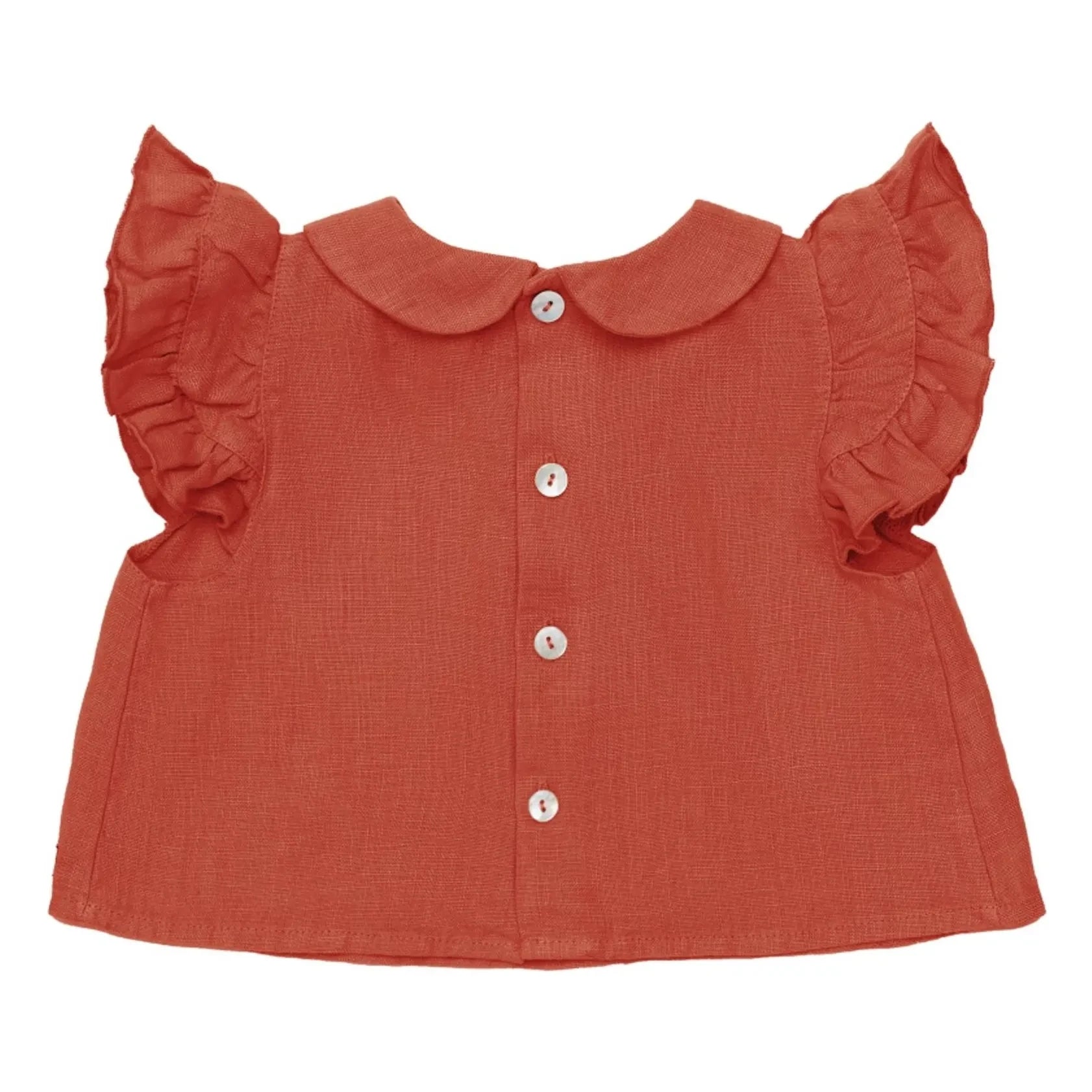 Donsje - Blusa de lino Mimi con cuello Claudine | Rojo pálido
