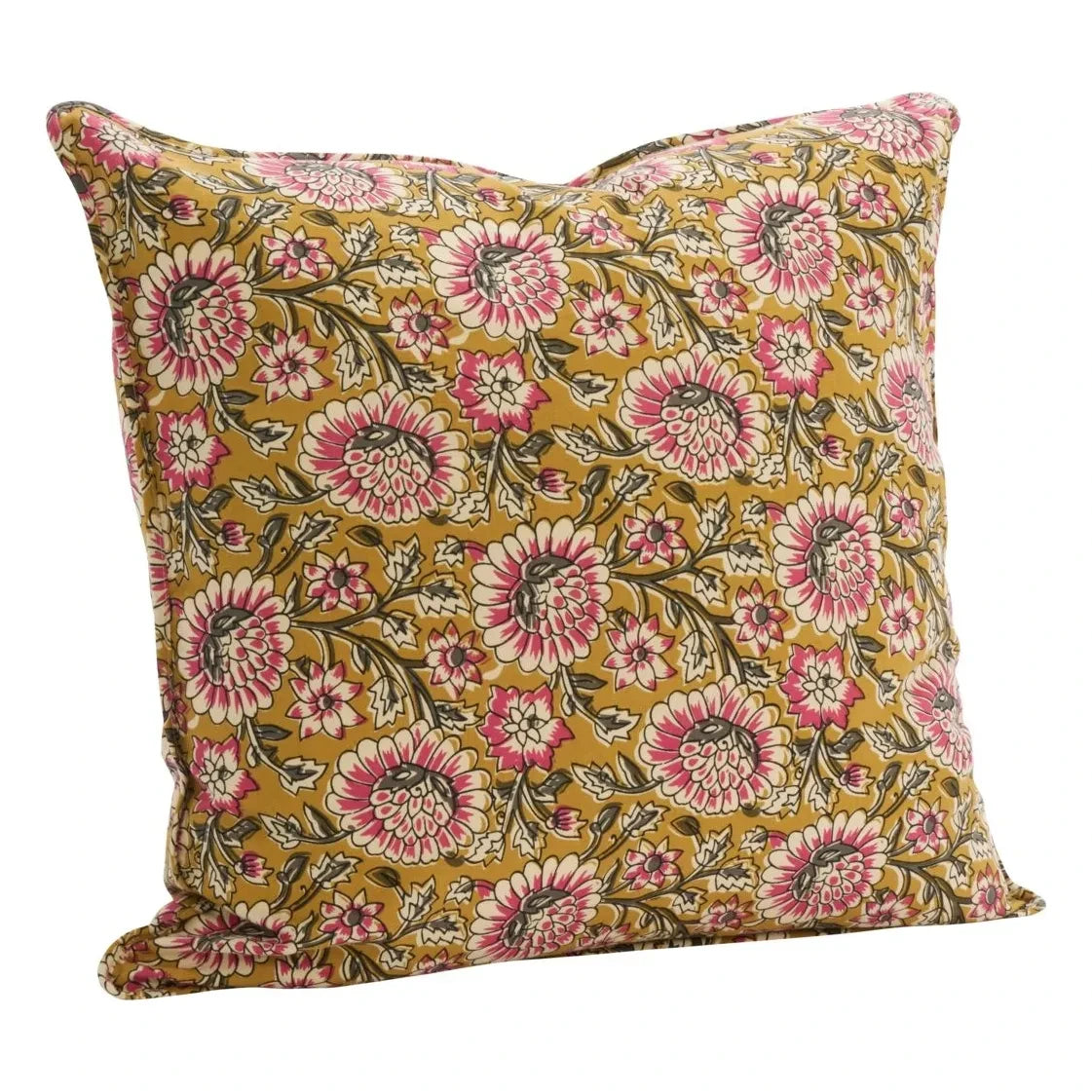 Madam Stoltz - Funda de cojín con estampado floral | Mostaza